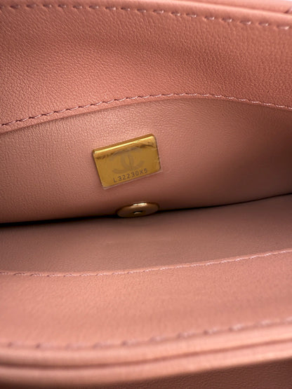 (AJ8) Chanel Pink Calf Leather Quilted Flap Bag, Champagne Gold Hardware