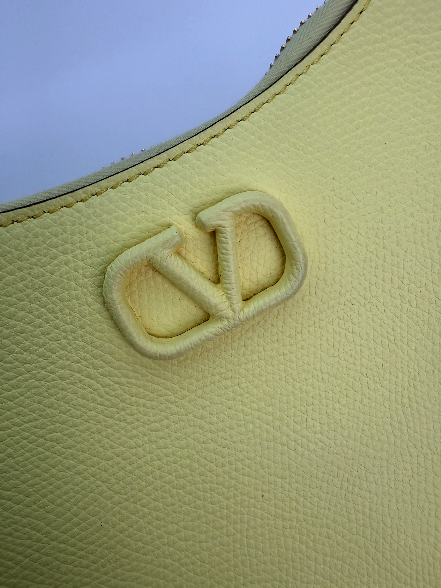 (AJ6) Valentino Garavani Yellow Calf Leather Mini VLogo Signature Hobo Bag, Gold Hardware