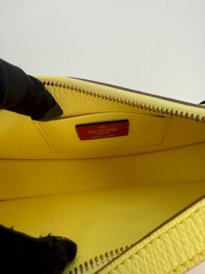 (AJ6) Valentino Garavani Yellow Calf Leather Mini VLogo Signature Hobo Bag, Gold Hardware