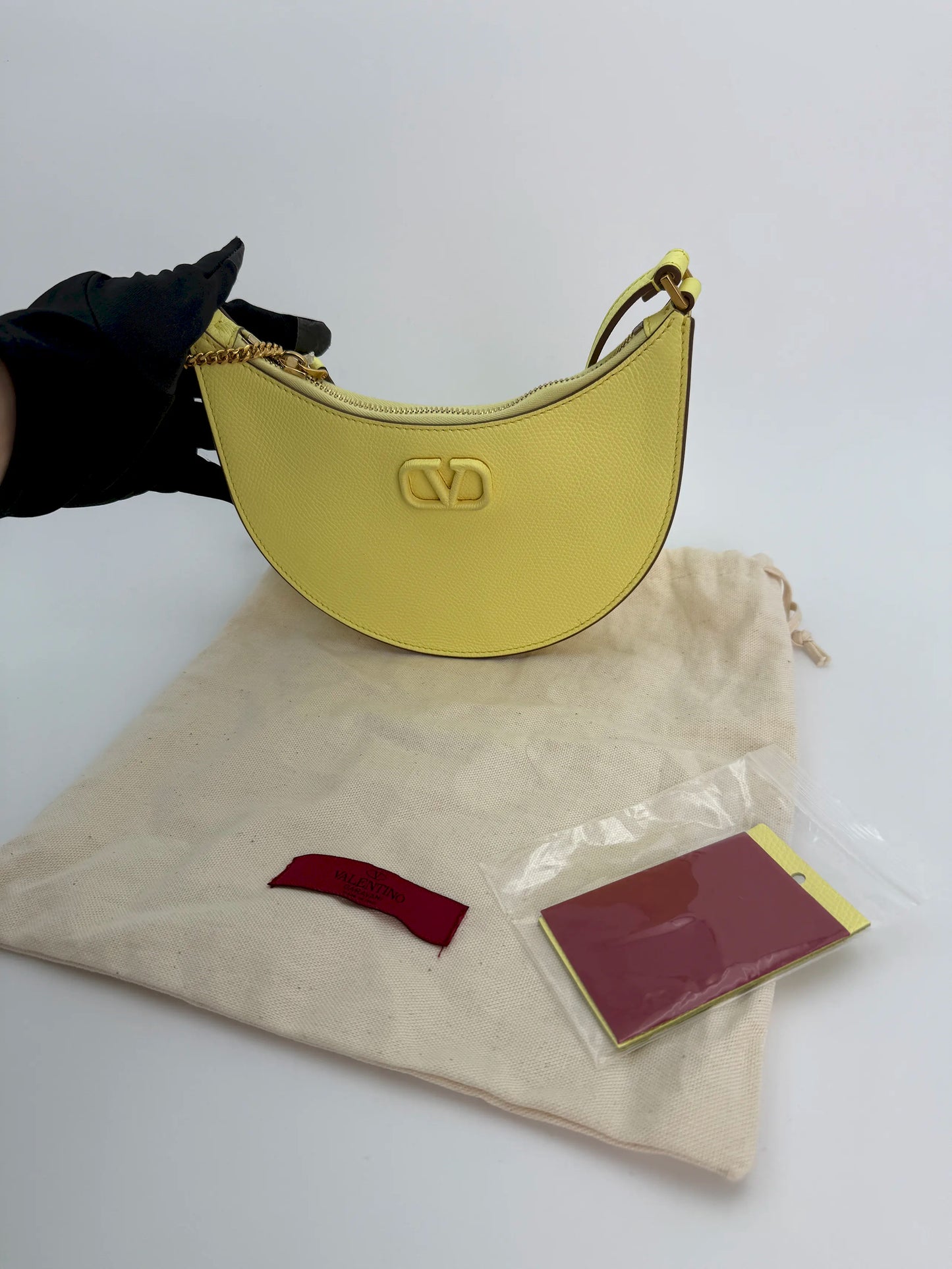 (AJ6) Valentino Garavani Yellow Calf Leather Mini VLogo Signature Hobo Bag, Gold Hardware