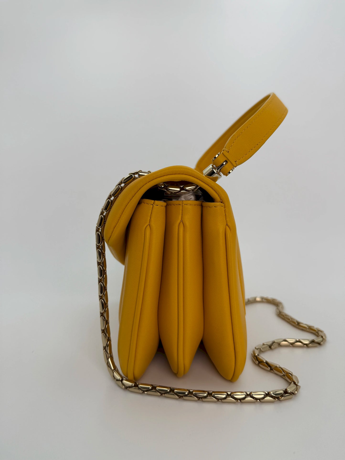 (AJ5) Bvlgari Yellow Calf Leather Serpenti Reverse Shoulder/Crossbody Bag, Champagne Gold Hardware