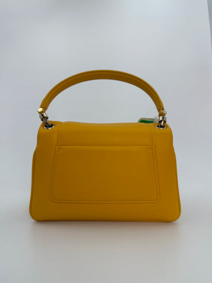 (AJ5) Bvlgari Yellow Calf Leather Serpenti Reverse Shoulder/Crossbody Bag, Champagne Gold Hardware