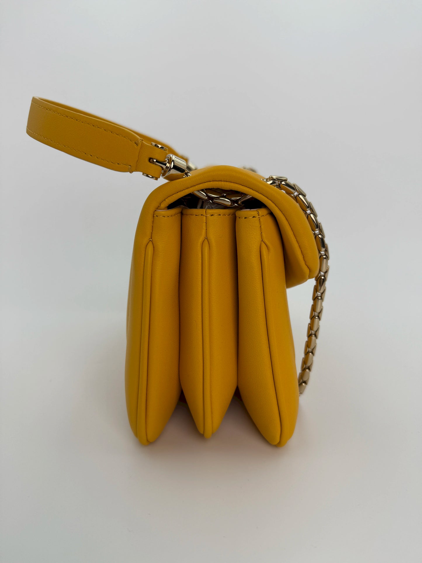 (AJ5) Bvlgari Yellow Calf Leather Serpenti Reverse Shoulder/Crossbody Bag, Champagne Gold Hardware