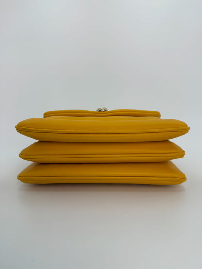 (AJ5) Bvlgari Yellow Calf Leather Serpenti Reverse Shoulder/Crossbody Bag, Champagne Gold Hardware