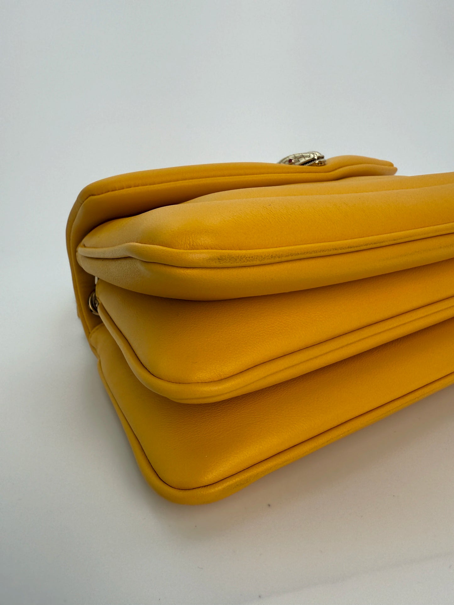 (AJ5) Bvlgari Yellow Calf Leather Serpenti Reverse Shoulder/Crossbody Bag, Champagne Gold Hardware