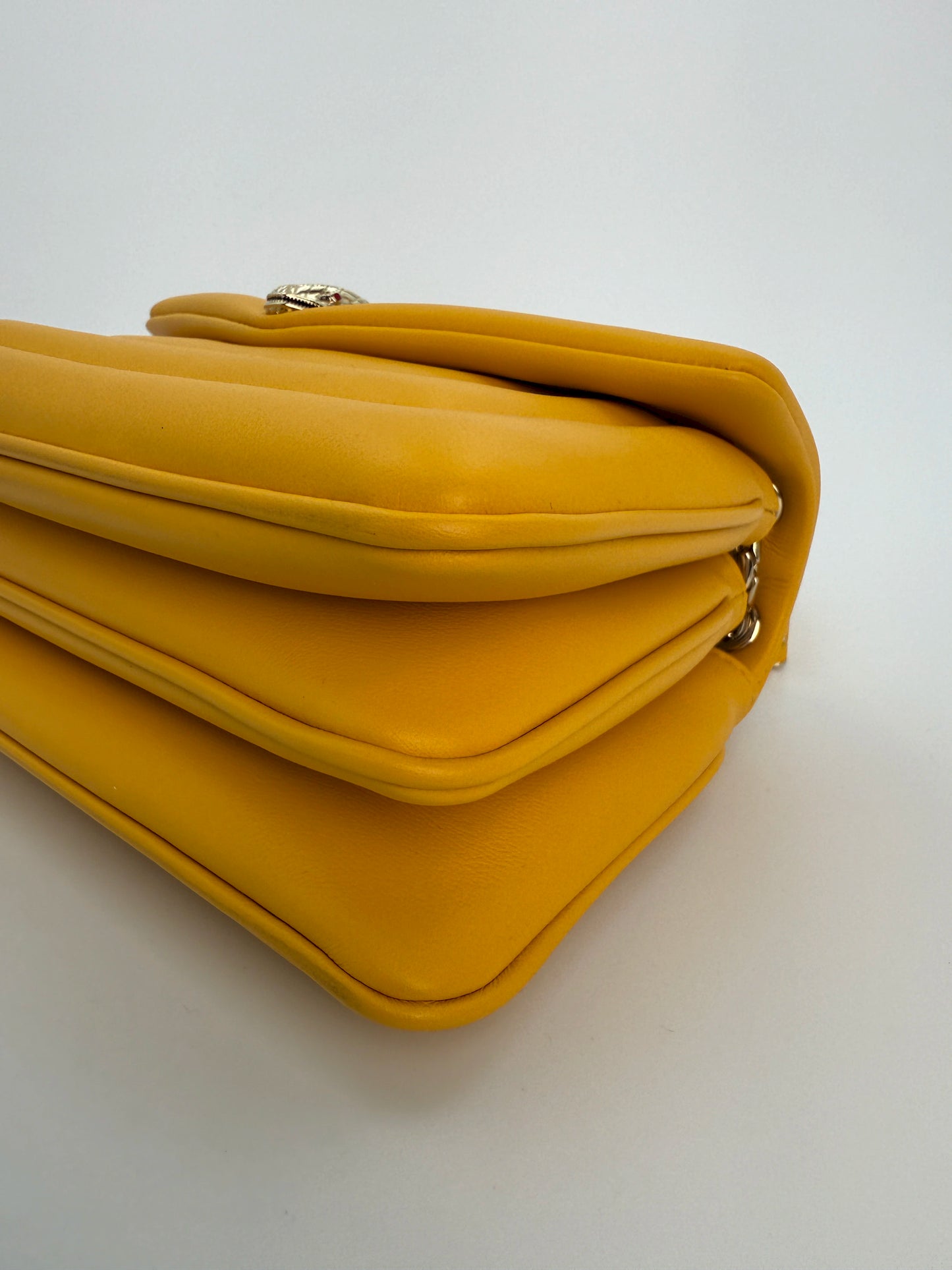 (AJ5) Bvlgari Yellow Calf Leather Serpenti Reverse Shoulder/Crossbody Bag, Champagne Gold Hardware