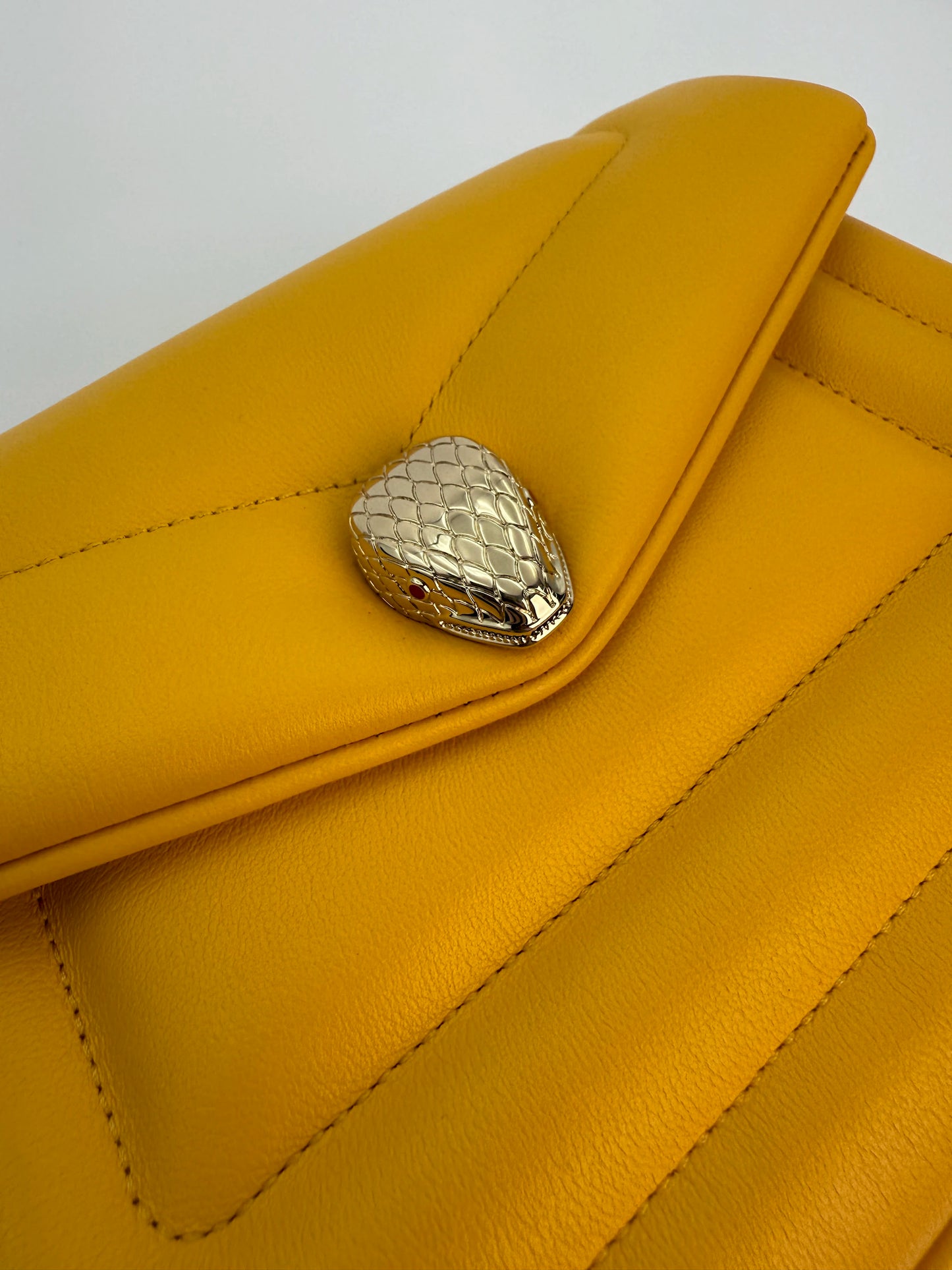 (AJ5) Bvlgari Yellow Calf Leather Serpenti Reverse Shoulder/Crossbody Bag, Champagne Gold Hardware