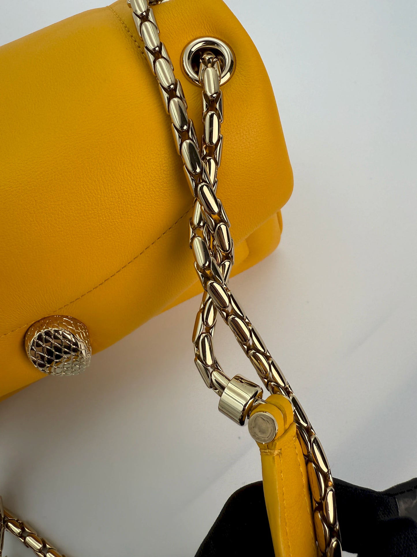 (AJ5) Bvlgari Yellow Calf Leather Serpenti Reverse Shoulder/Crossbody Bag, Champagne Gold Hardware