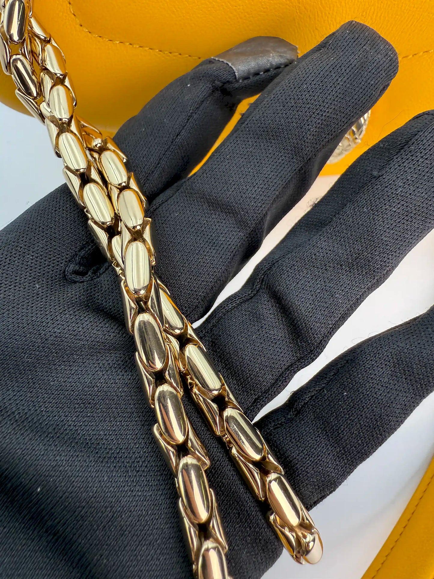 (AJ5) Bvlgari Yellow Calf Leather Serpenti Reverse Shoulder/Crossbody Bag, Champagne Gold Hardware