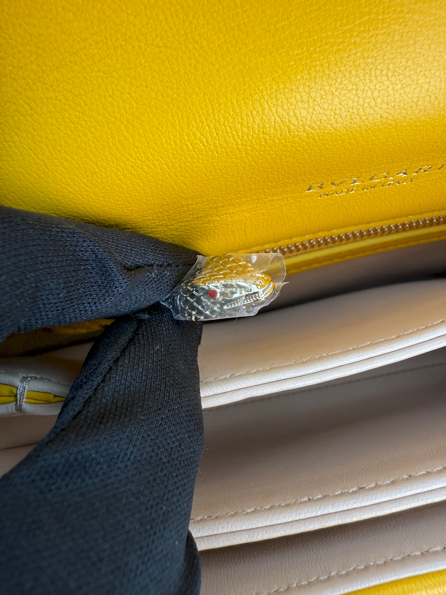 (AJ5) Bvlgari Yellow Calf Leather Serpenti Reverse Shoulder/Crossbody Bag, Champagne Gold Hardware