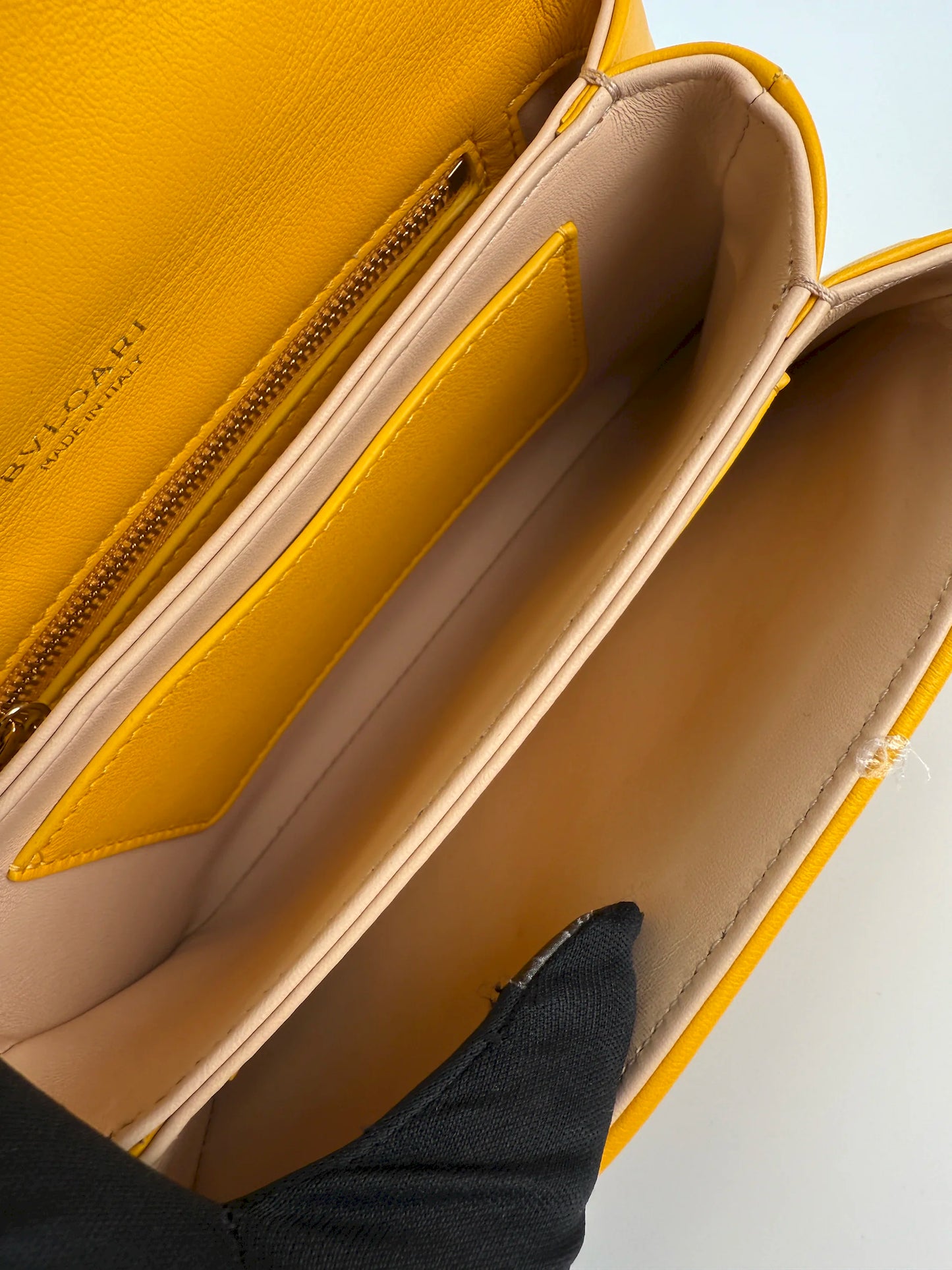 (AJ5) Bvlgari Yellow Calf Leather Serpenti Reverse Shoulder/Crossbody Bag, Champagne Gold Hardware