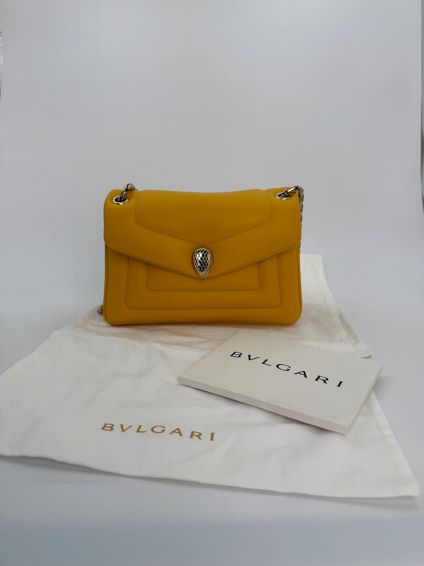 (AJ5) Bvlgari Yellow Calf Leather Serpenti Reverse Shoulder/Crossbody Bag, Champagne Gold Hardware