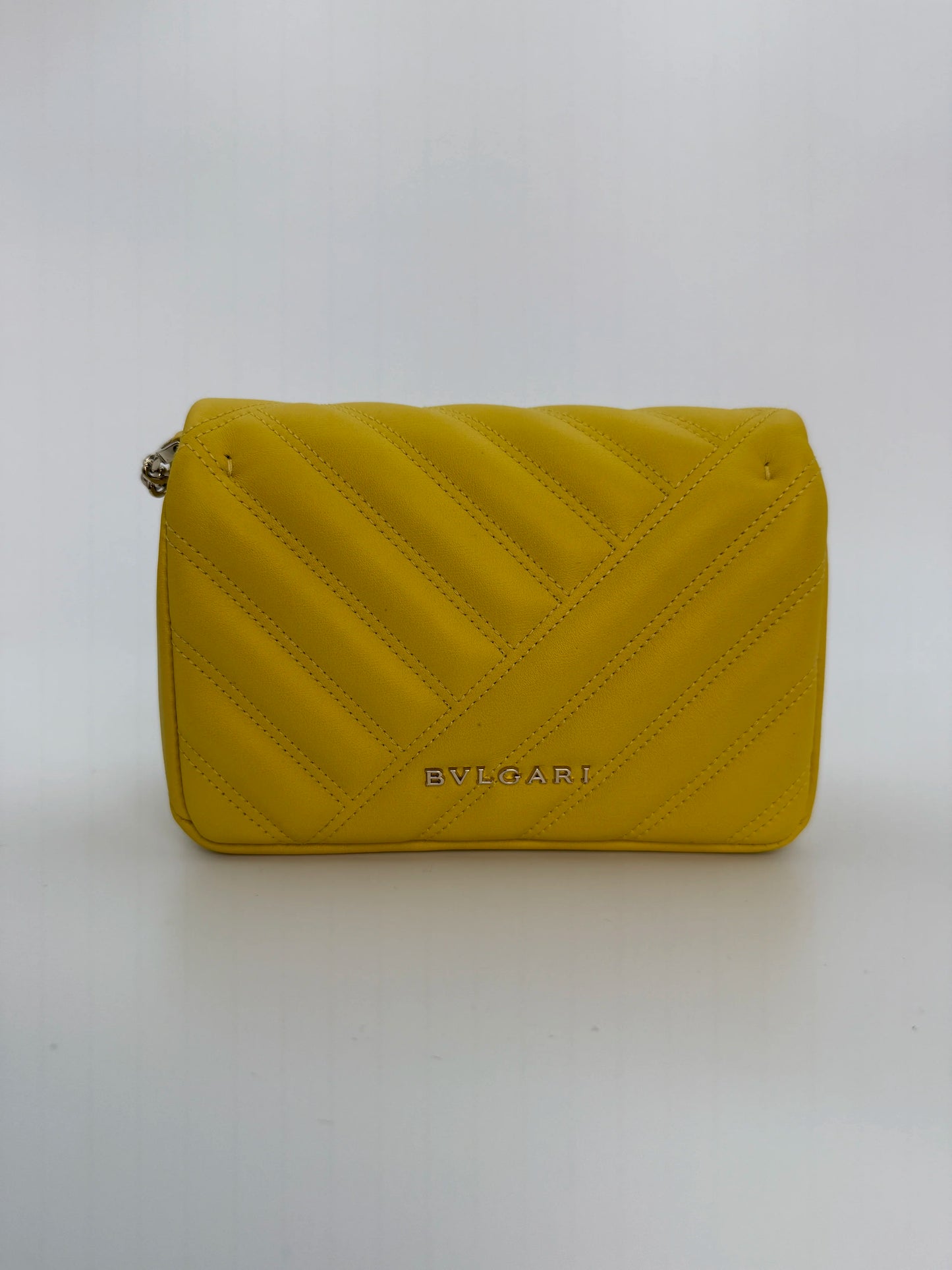 (AJ3) Bvlgari Yellow Calf Leather Serpenti Cabochon Chain Crossbody Bag, Champagne Gold Hardware