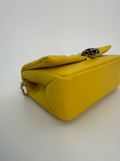 (AJ3) Bvlgari Yellow Calf Leather Serpenti Cabochon Chain Crossbody Bag, Champagne Gold Hardware