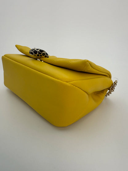 (AJ3) Bvlgari Yellow Calf Leather Serpenti Cabochon Chain Crossbody Bag, Champagne Gold Hardware