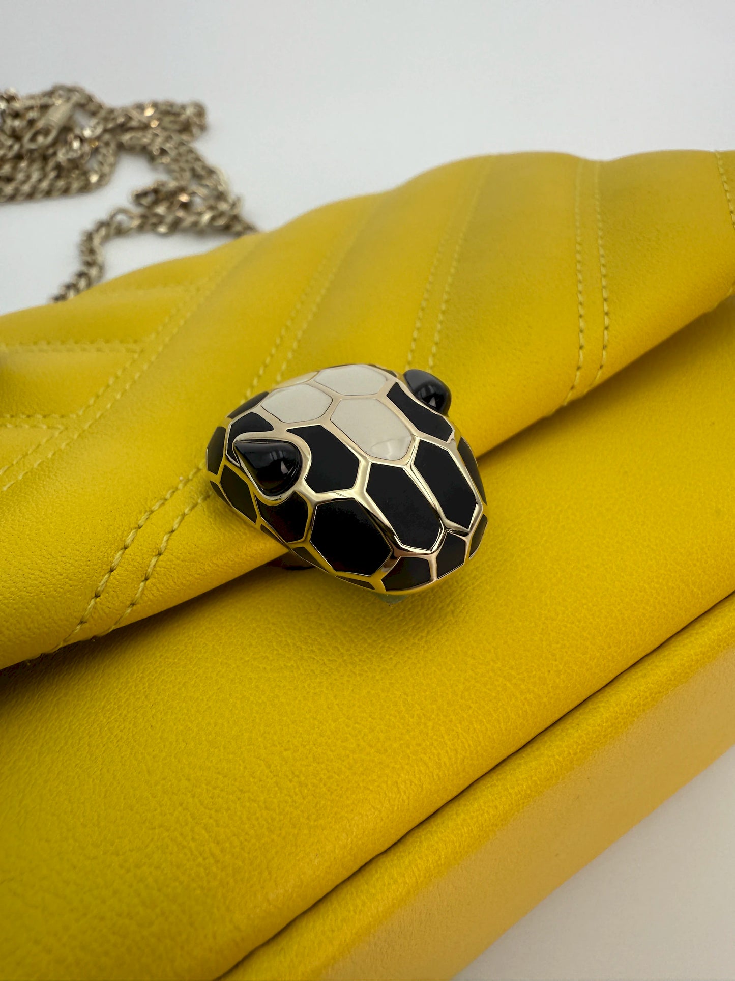 (AJ3) Bvlgari Yellow Calf Leather Serpenti Cabochon Chain Crossbody Bag, Champagne Gold Hardware