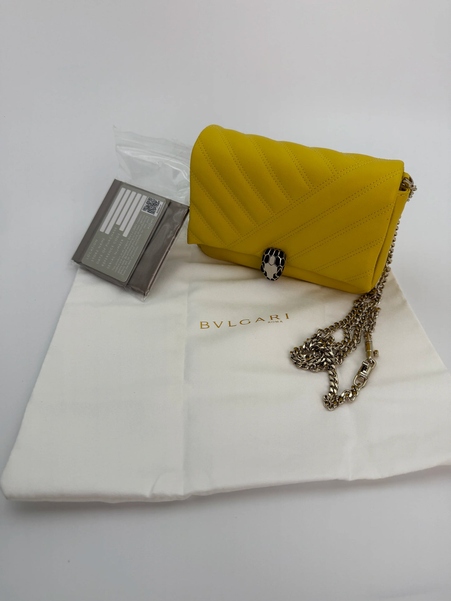 (AJ3) Bvlgari Yellow Calf Leather Serpenti Cabochon Chain Crossbody Bag, Champagne Gold Hardware