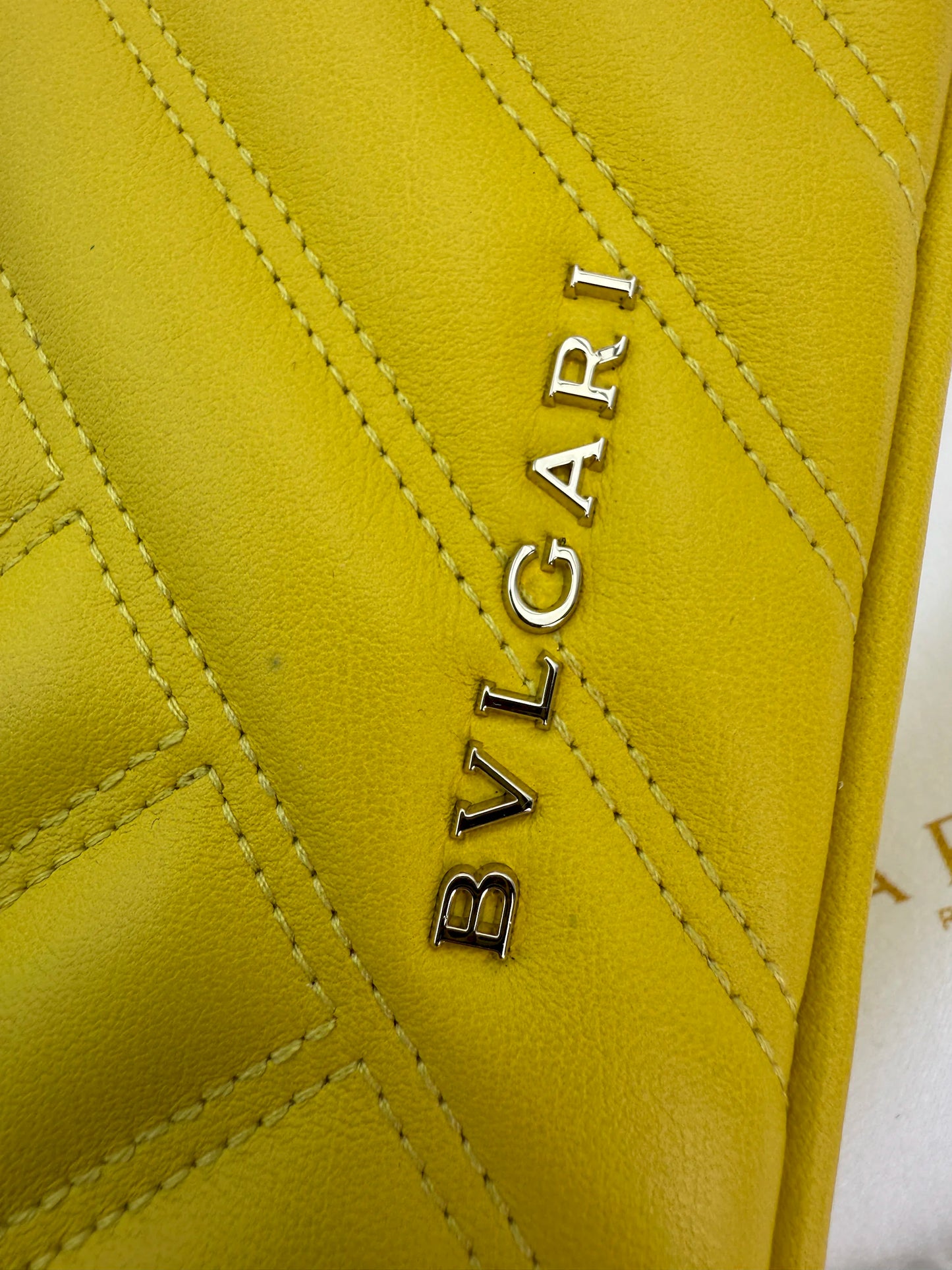 (AJ3) Bvlgari Yellow Calf Leather Serpenti Cabochon Chain Crossbody Bag, Champagne Gold Hardware