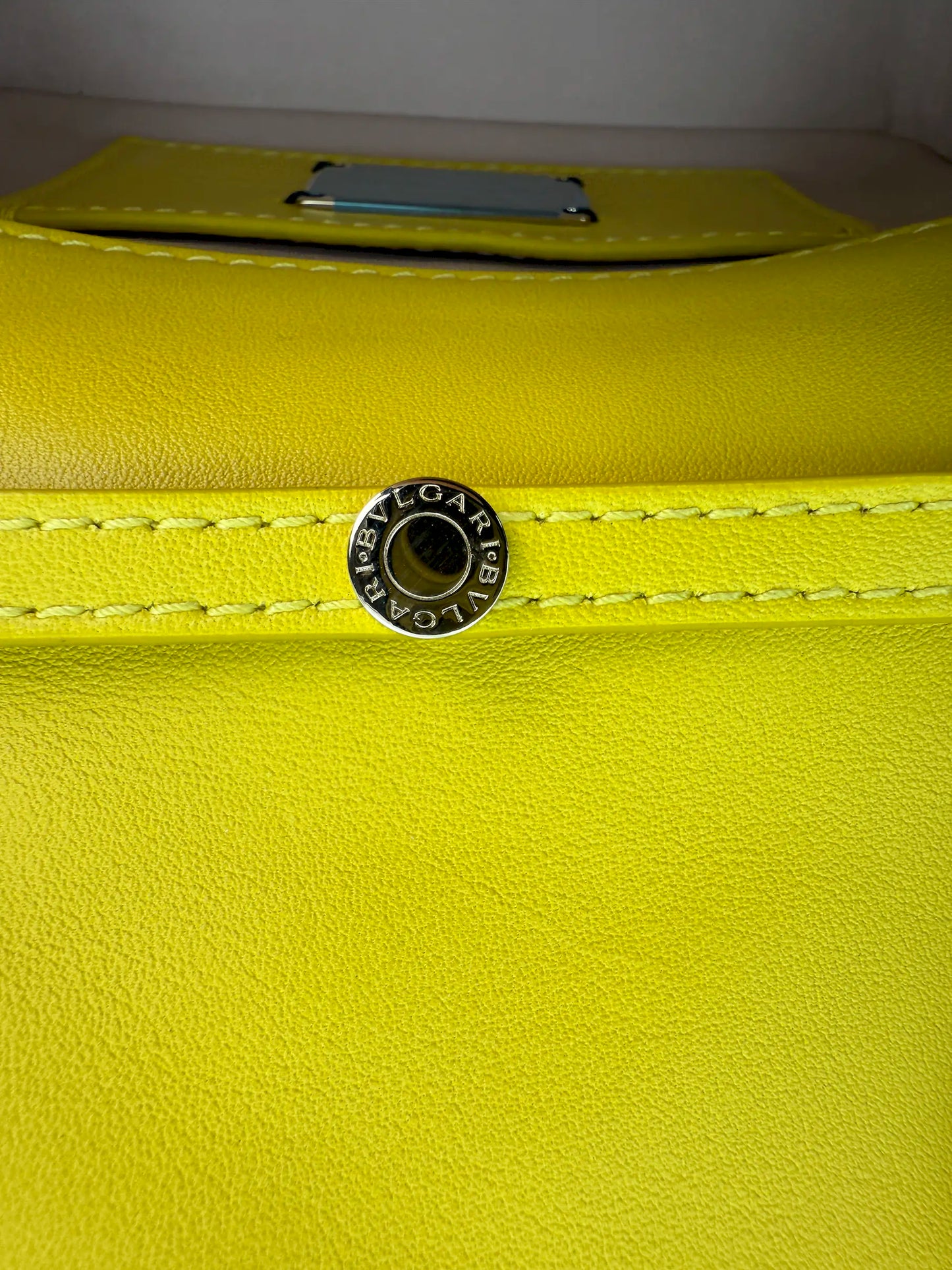 (AJ3) Bvlgari Yellow Calf Leather Serpenti Cabochon Chain Crossbody Bag, Champagne Gold Hardware