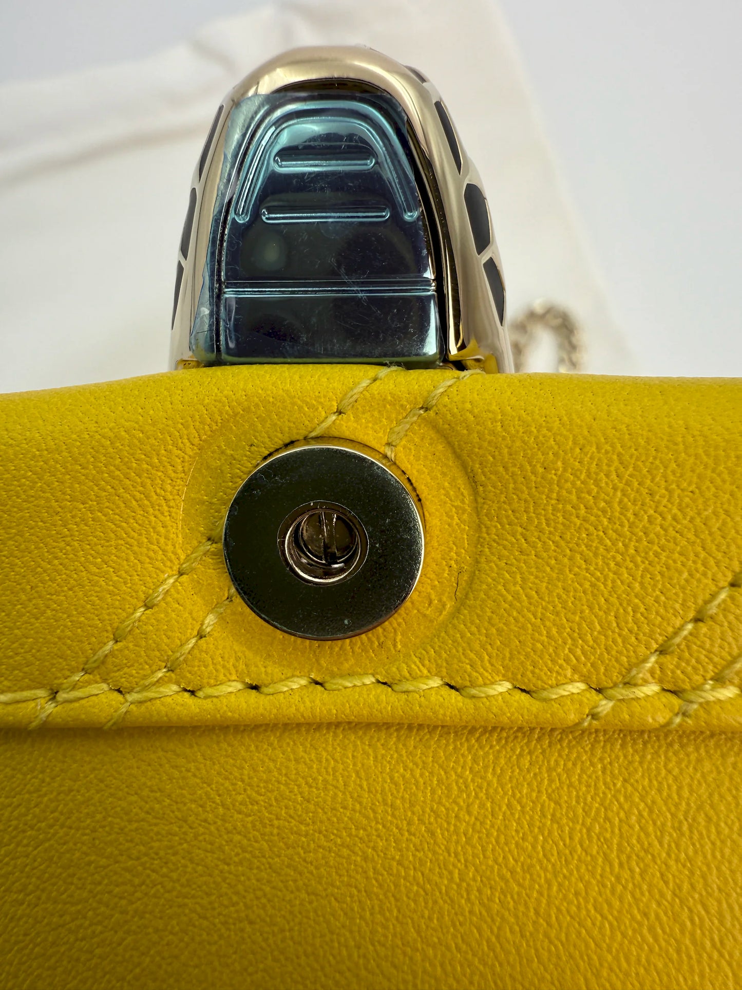 (AJ3) Bvlgari Yellow Calf Leather Serpenti Cabochon Chain Crossbody Bag, Champagne Gold Hardware