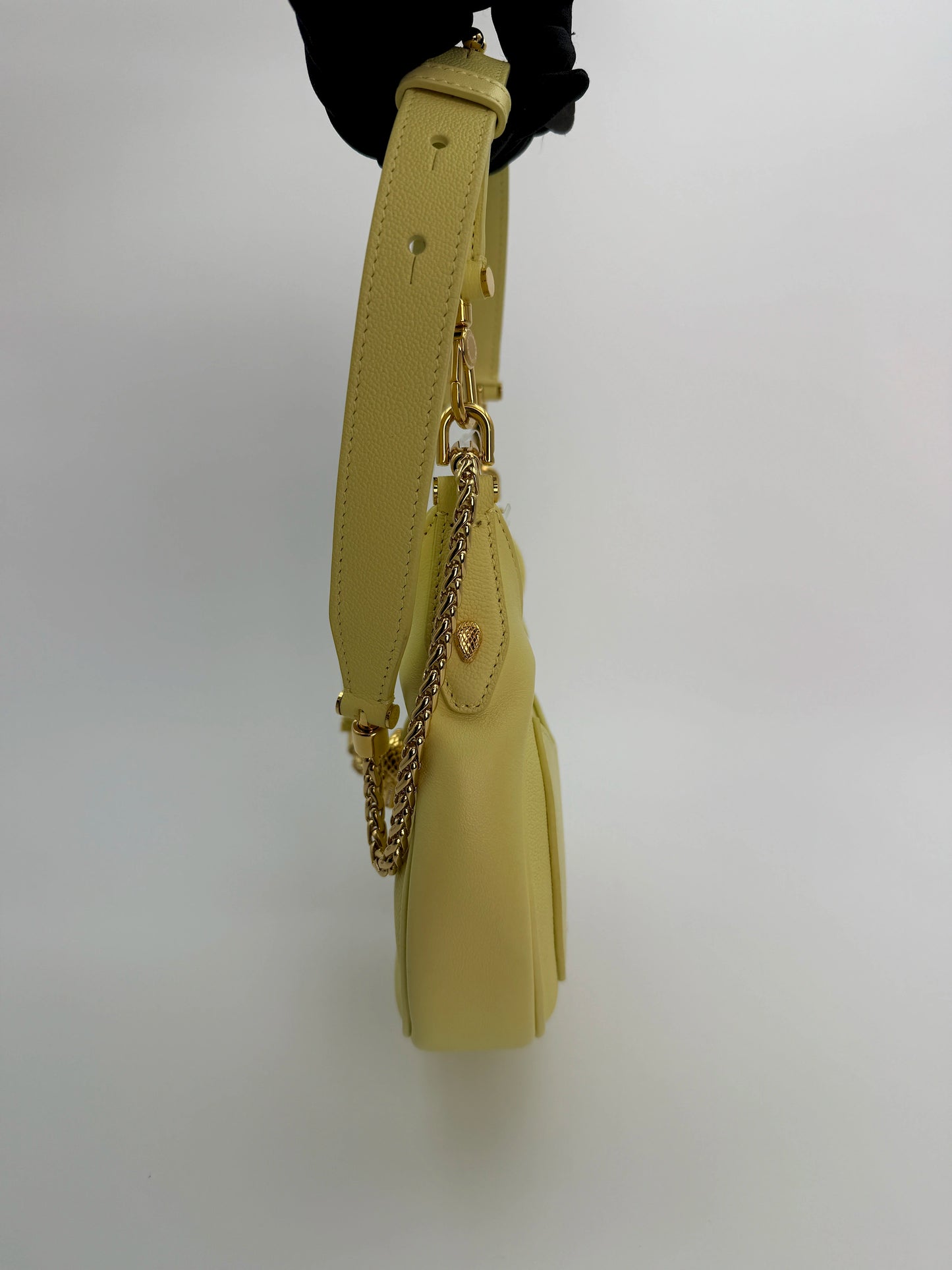 (AJ2) Bvlgari Yellow Calf Leather Small Serpenti Ellipse 2-Way Bag, Gold Hardware