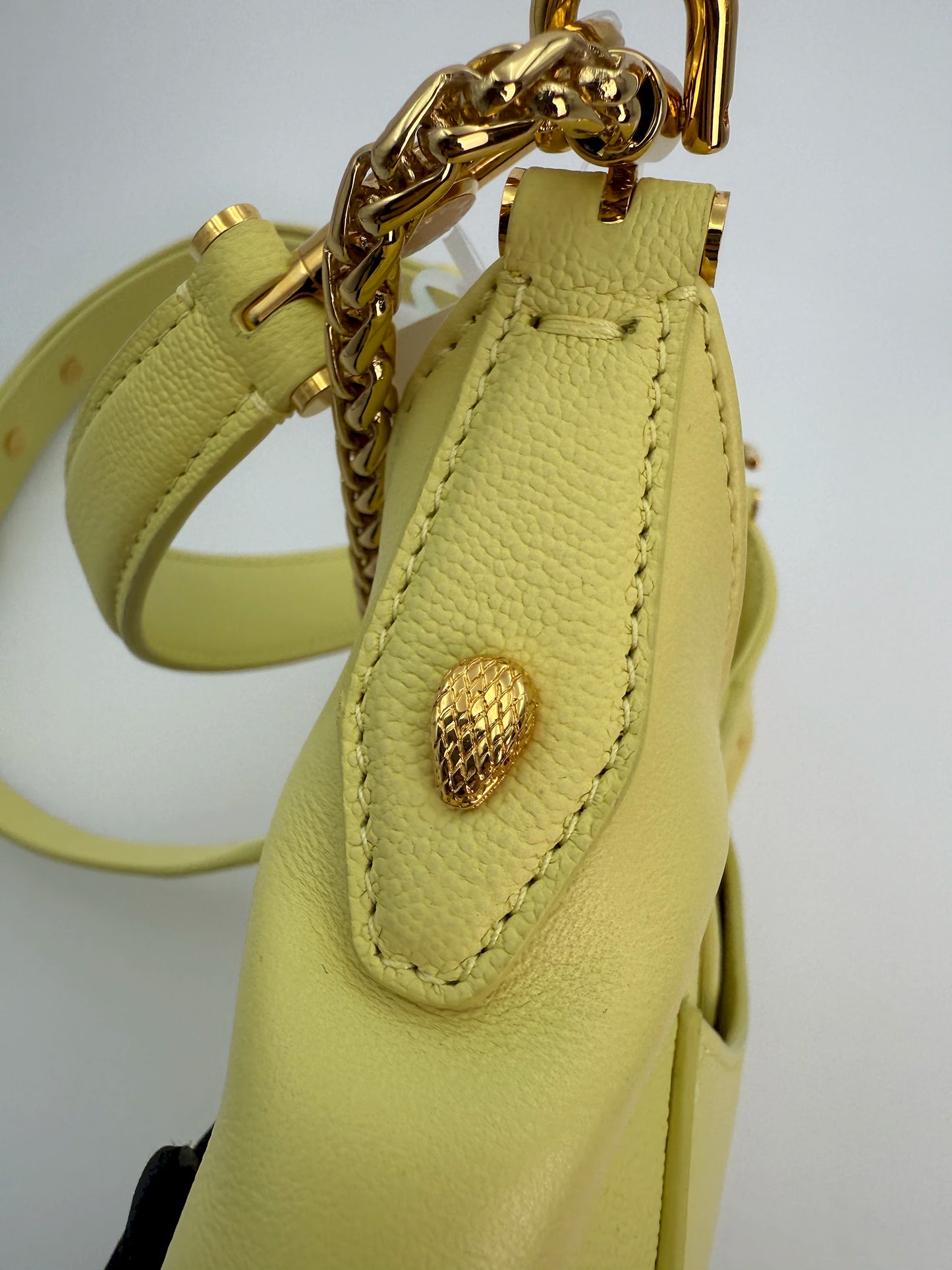 (AJ2) Bvlgari Yellow Calf Leather Small Serpenti Ellipse 2-Way Bag, Gold Hardware
