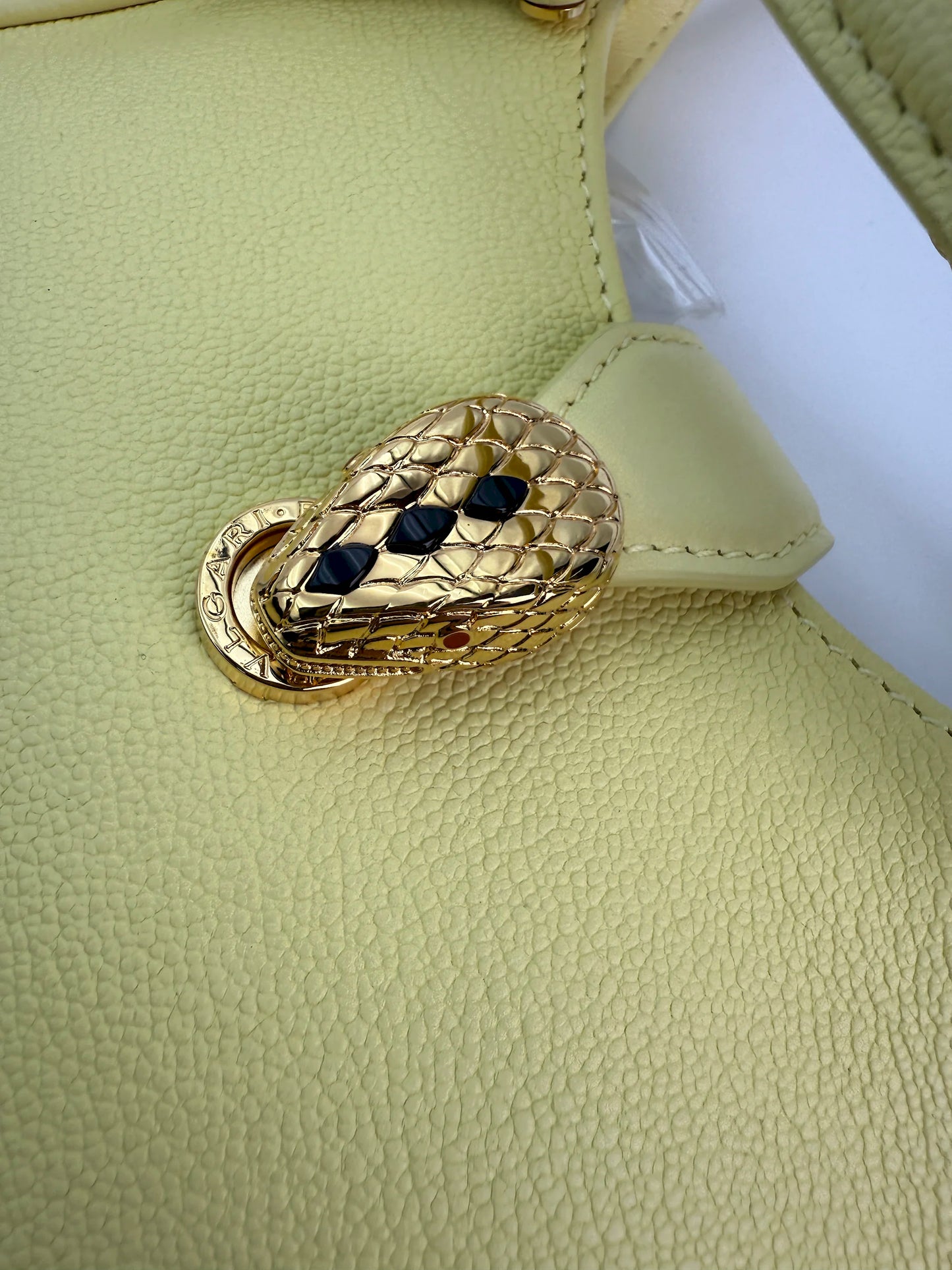 (AJ2) Bvlgari Yellow Calf Leather Small Serpenti Ellipse 2-Way Bag, Gold Hardware