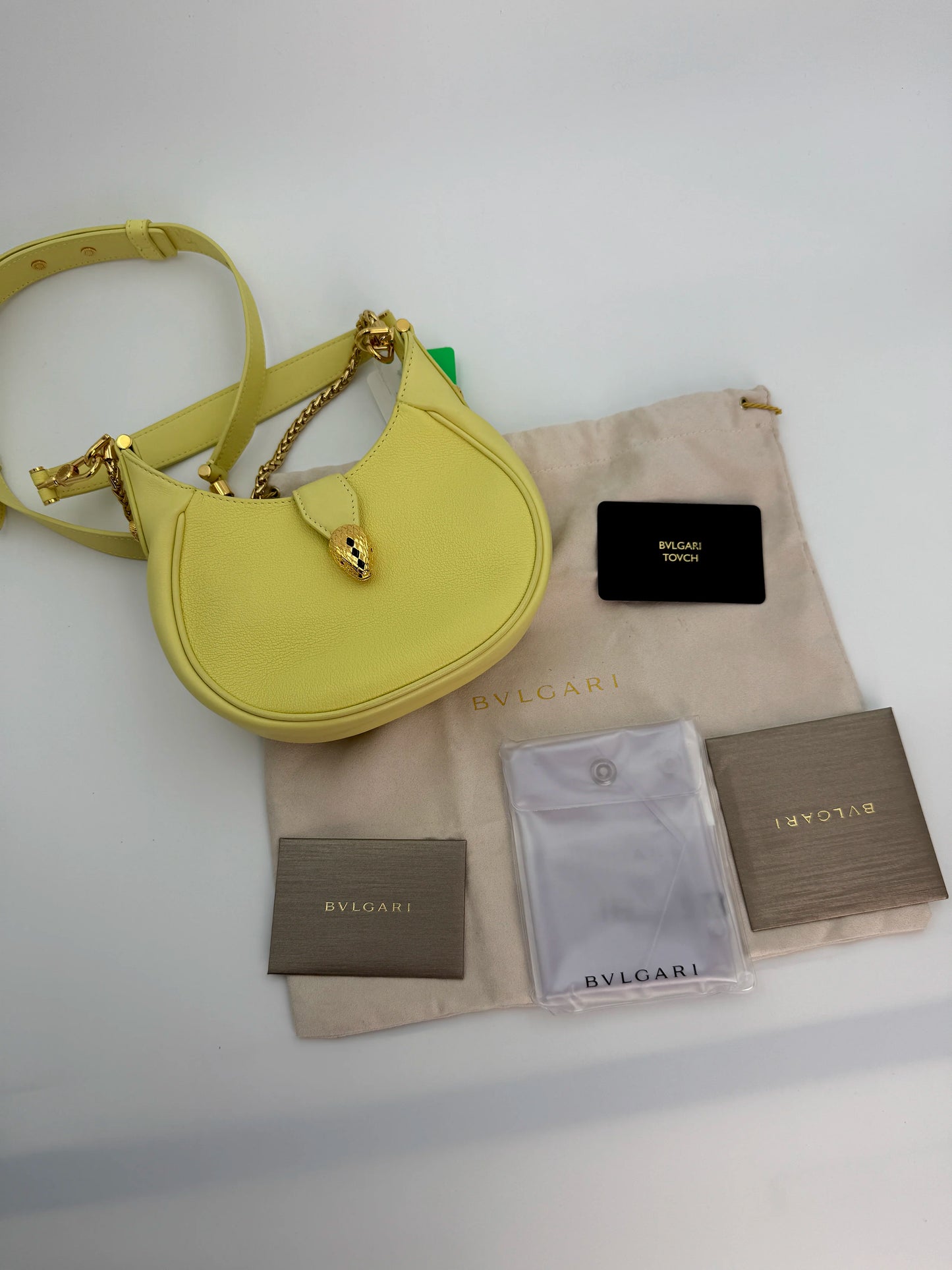 (AJ2) Bvlgari Yellow Calf Leather Small Serpenti Ellipse 2-Way Bag, Gold Hardware
