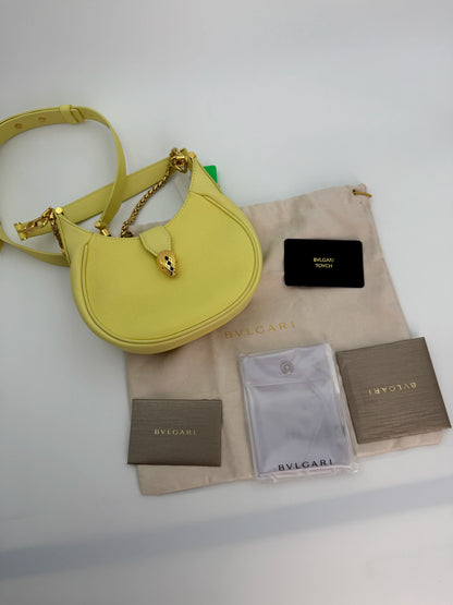(AJ2) Bvlgari Yellow Calf Leather Small Serpenti Ellipse 2-Way Bag, Gold Hardware