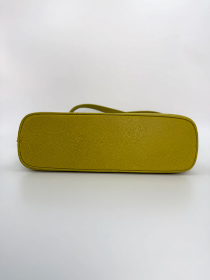 (AJ1) Chanel Vintage Logo Shoulder Bag, Lime Green Caviar, 24K Gold Plated Hardware