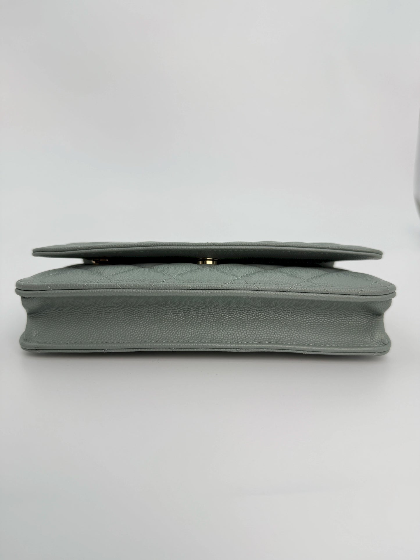 (AJ10) Chanel Grey Caviar Wallet on Chain, Champagne Gold Hardware