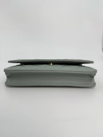 (AJ10) Chanel Grey Caviar Wallet on Chain, Champagne Gold Hardware