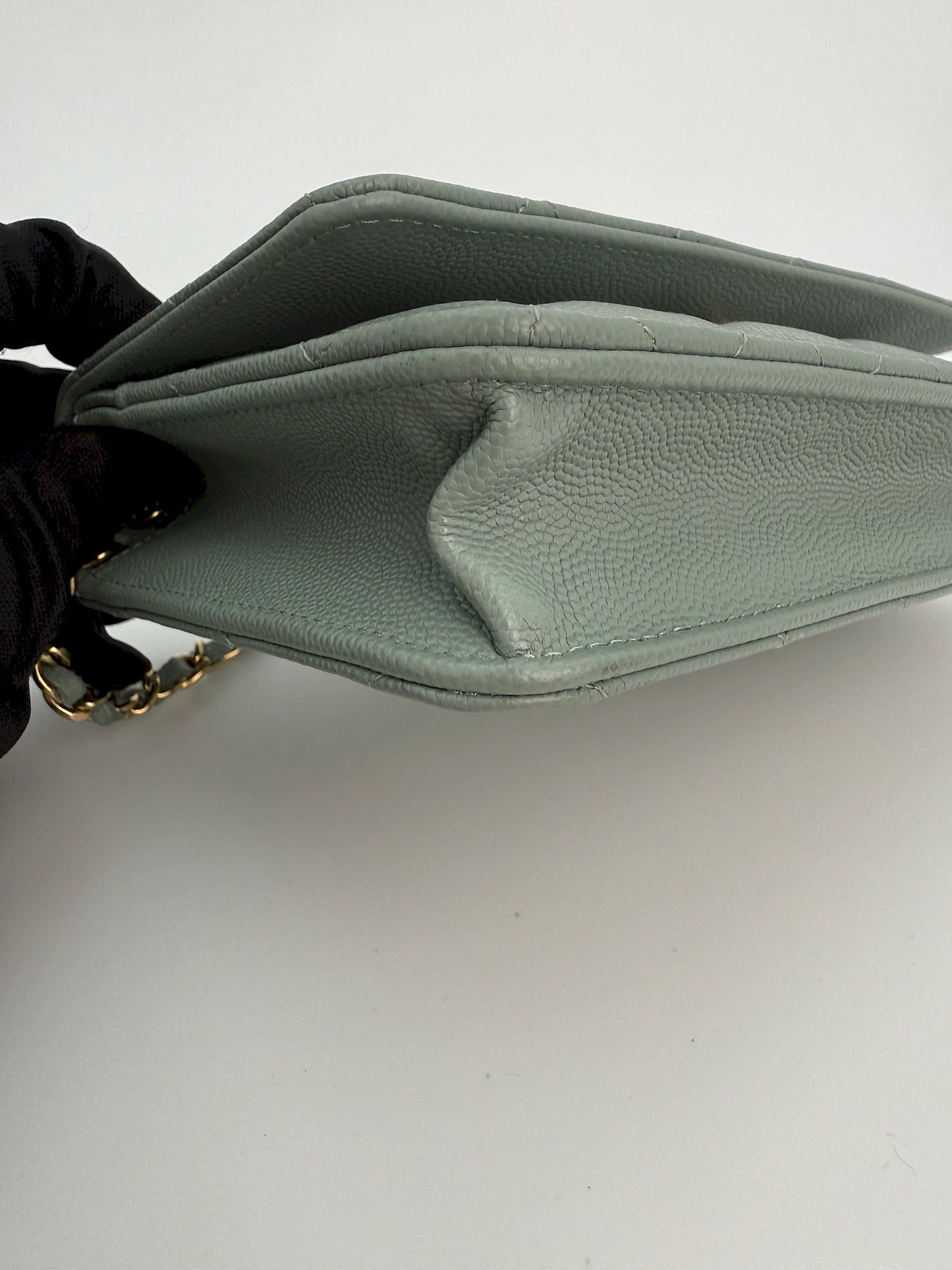 (AJ10) Chanel Grey Caviar Wallet on Chain, Champagne Gold Hardware