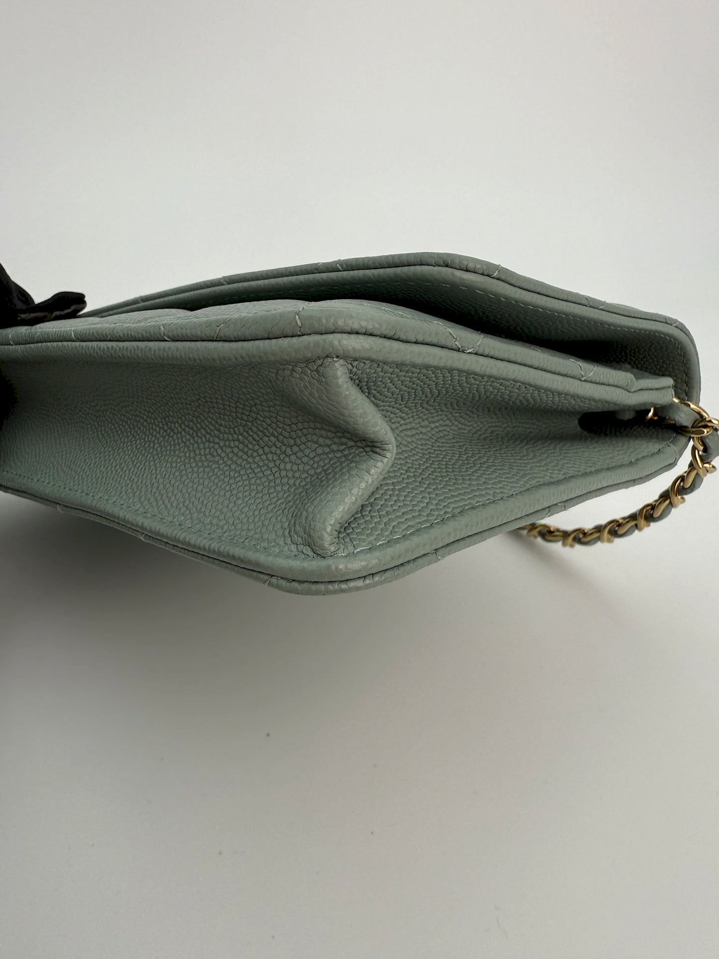 (AJ10) Chanel Grey Caviar Wallet on Chain, Champagne Gold Hardware