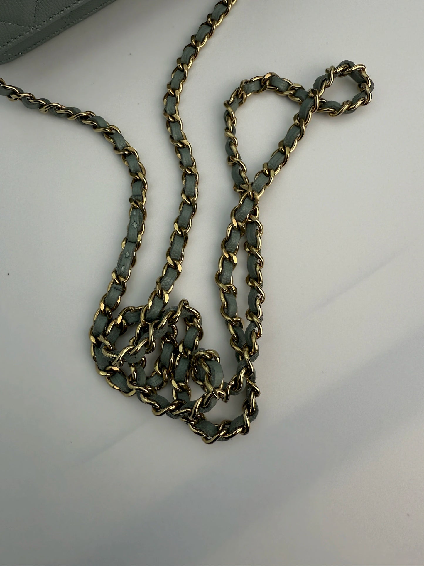 (AJ10) Chanel Grey Caviar Wallet on Chain, Champagne Gold Hardware
