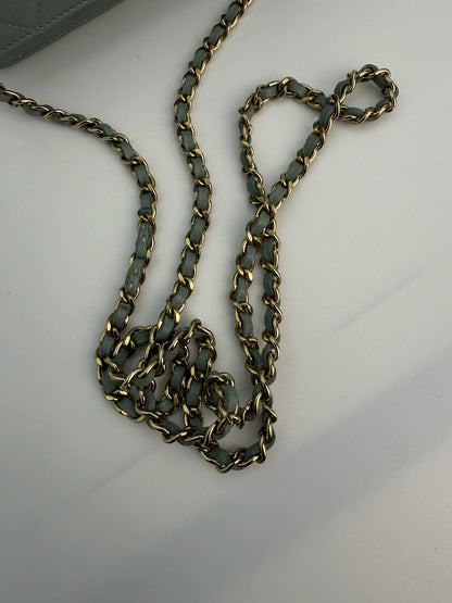 (AJ10) Chanel Grey Caviar Wallet on Chain, Champagne Gold Hardware