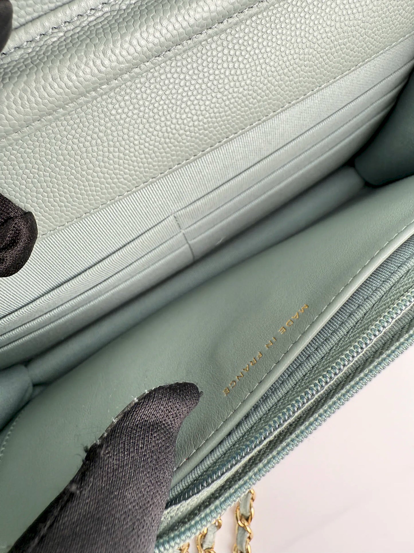 (AJ10) Chanel Grey Caviar Wallet on Chain, Champagne Gold Hardware