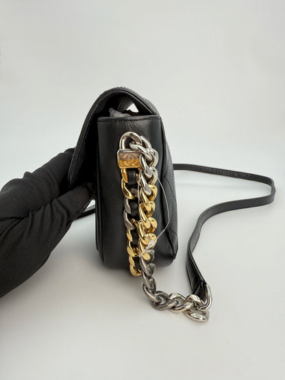 (AJ11) Chanel Black Calf Leather Small Precious Union Flap Bag, Mixed Hardware