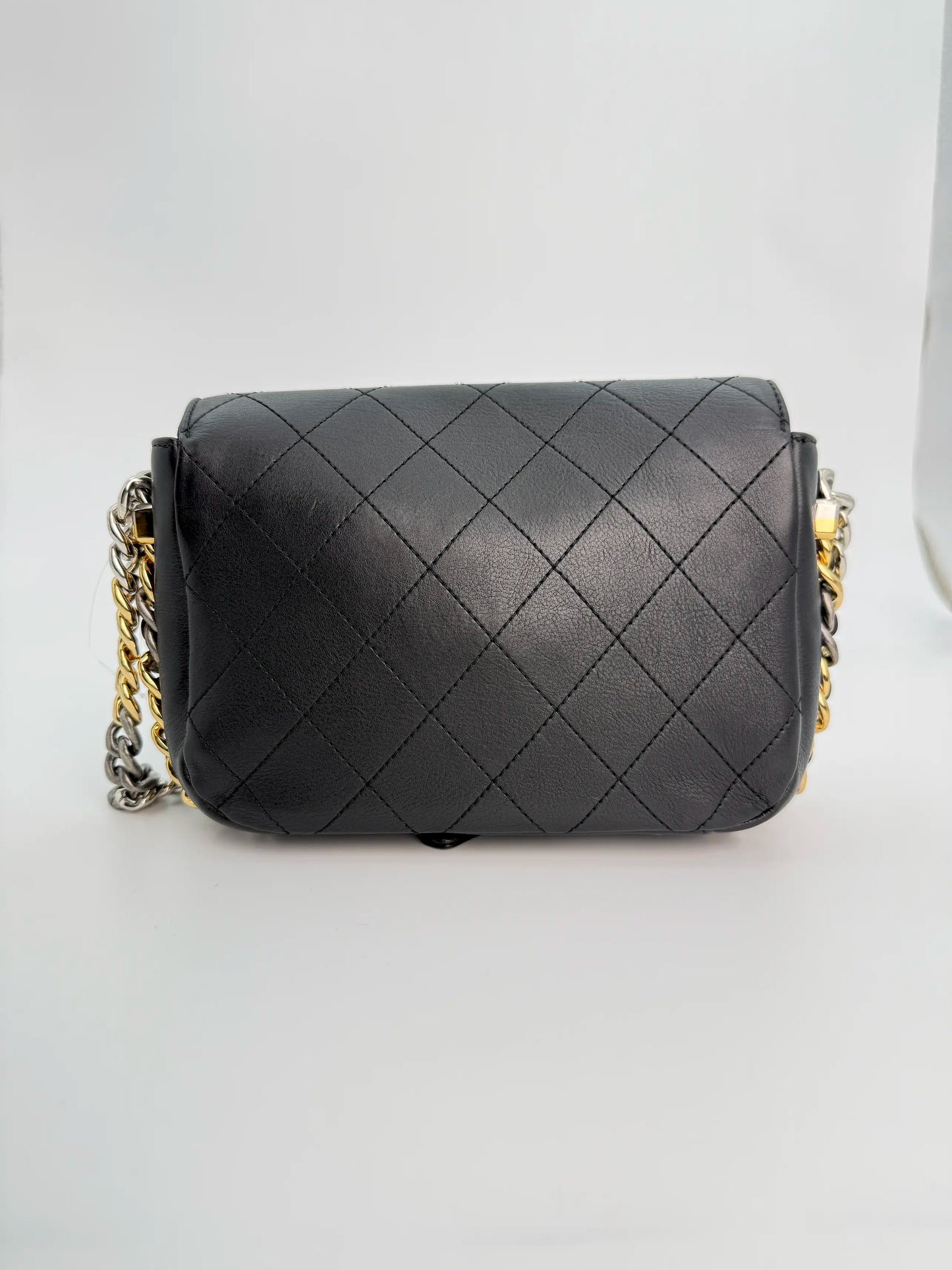 (AJ11) Chanel Black Calf Leather Small Precious Union Flap Bag, Mixed Hardware