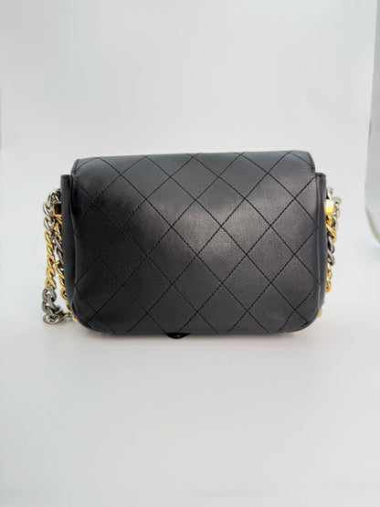 (AJ11) Chanel Black Calf Leather Small Precious Union Flap Bag, Mixed Hardware