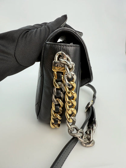 (AJ11) Chanel Black Calf Leather Small Precious Union Flap Bag, Mixed Hardware