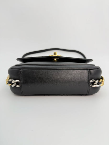 (AJ11) Chanel Black Calf Leather Small Precious Union Flap Bag, Mixed Hardware