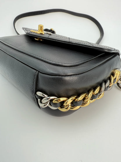 (AJ11) Chanel Black Calf Leather Small Precious Union Flap Bag, Mixed Hardware