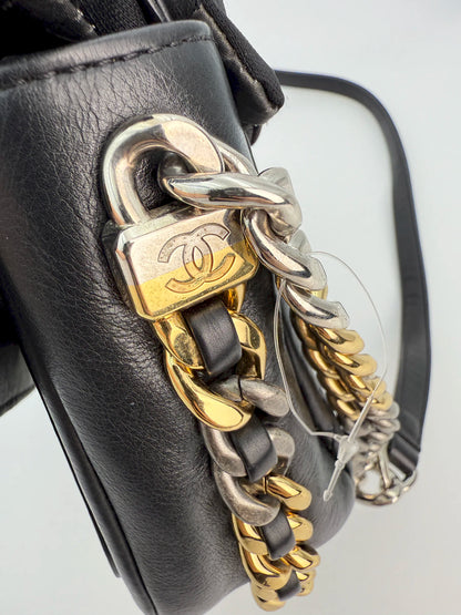 (AJ11) Chanel Black Calf Leather Small Precious Union Flap Bag, Mixed Hardware