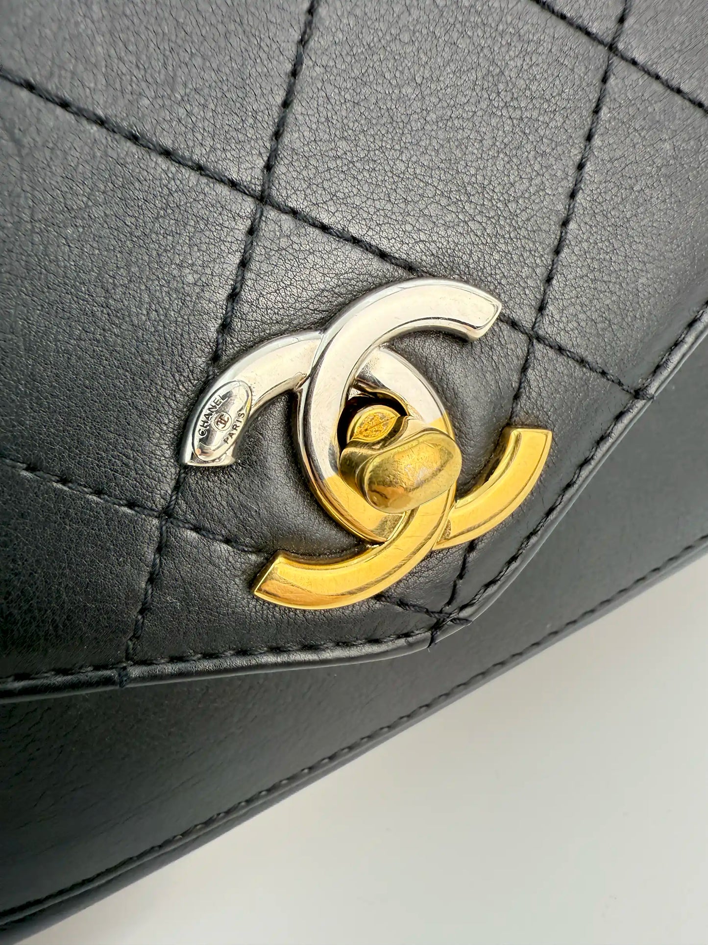 (AJ11) Chanel Black Calf Leather Small Precious Union Flap Bag, Mixed Hardware