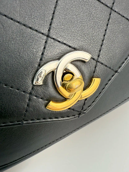 (AJ11) Chanel Black Calf Leather Small Precious Union Flap Bag, Mixed Hardware