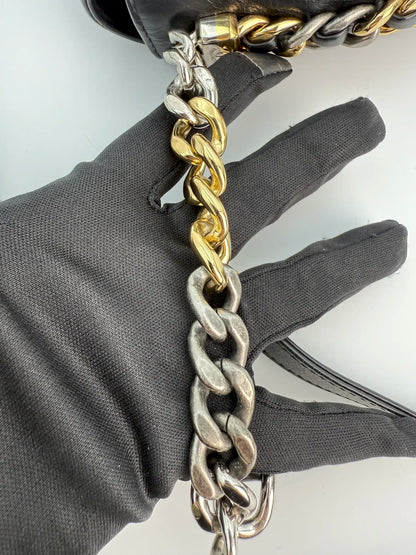 (AJ11) Chanel Black Calf Leather Small Precious Union Flap Bag, Mixed Hardware