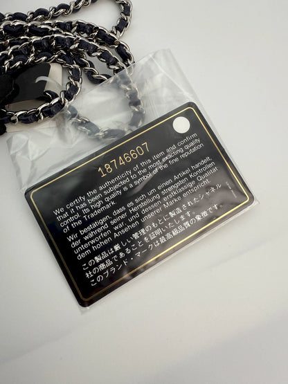 (AJ21) Chanel Navy Black Caviar Wallet on Chain, Silver Hardware