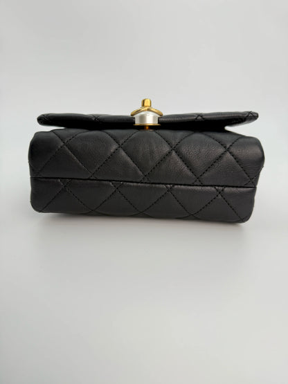 (AJ13) Chanel Black Quilted Calf Leather Pearl Accordion Small Flap Bag, Gold Hardware