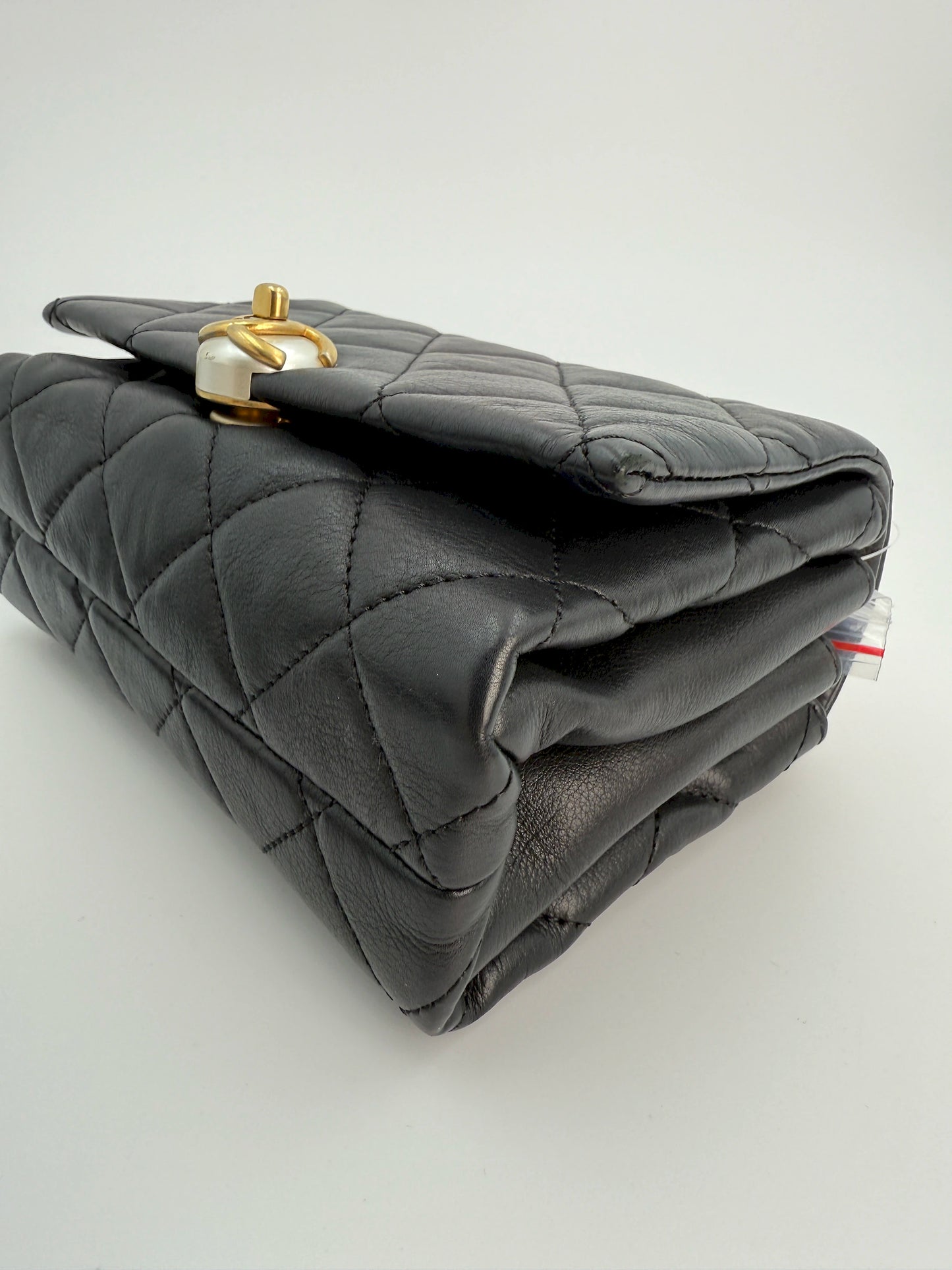 (AJ13) Chanel Black Quilted Calf Leather Pearl Accordion Small Flap Bag, Gold Hardware